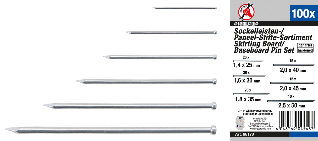 SKIRTING BOARD / BASEBOARD PIN SET | 100 PCS. (88178)
