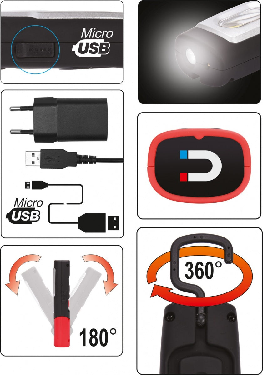 WORK LAMP RECHARGEABLE | 3W COB, 350LM + 100LM (YT-08560)