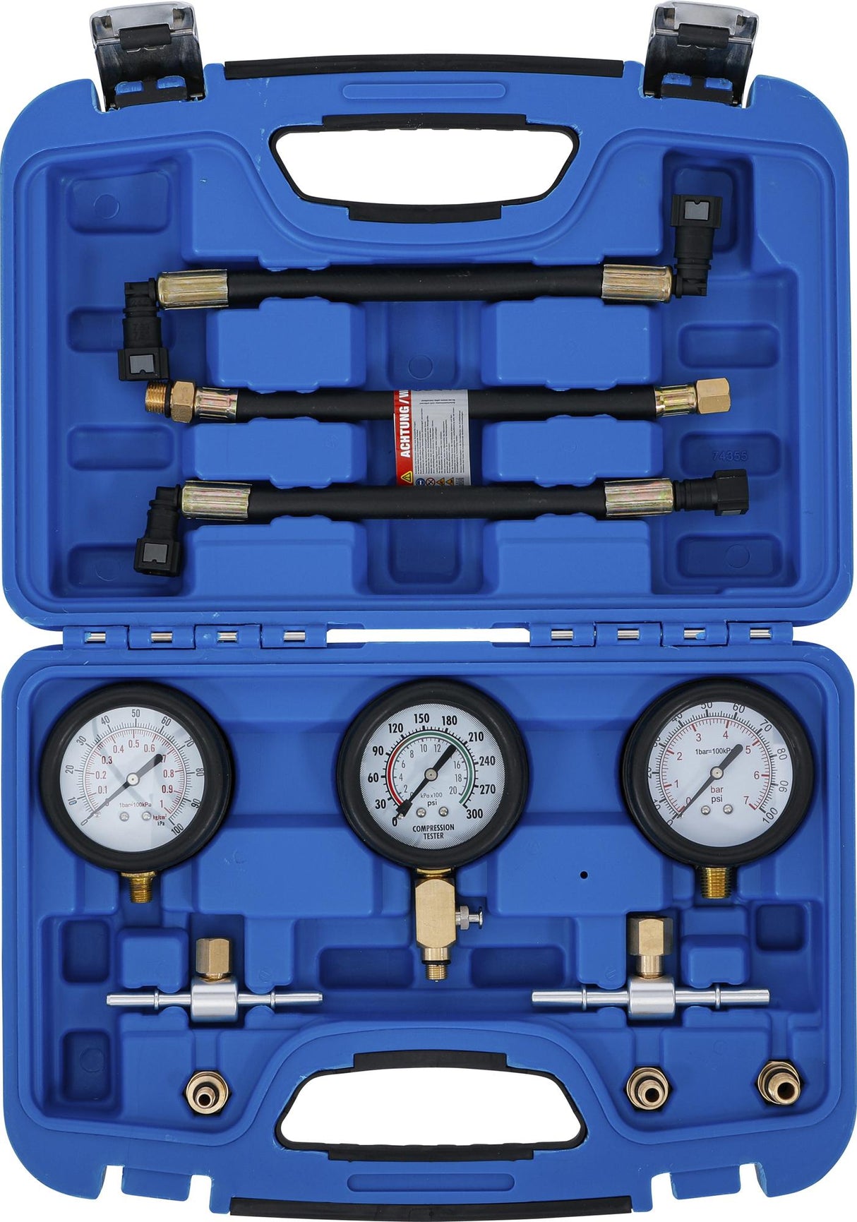 FUEL AND COMPRESSION PRESSURE TEST GAUGES SET | FOR MOTORCYCLES | 11 PCS. (74355)