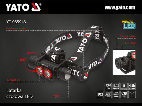 HEADLAMP 3000LM, RECHARGEABLE (YT-085943)