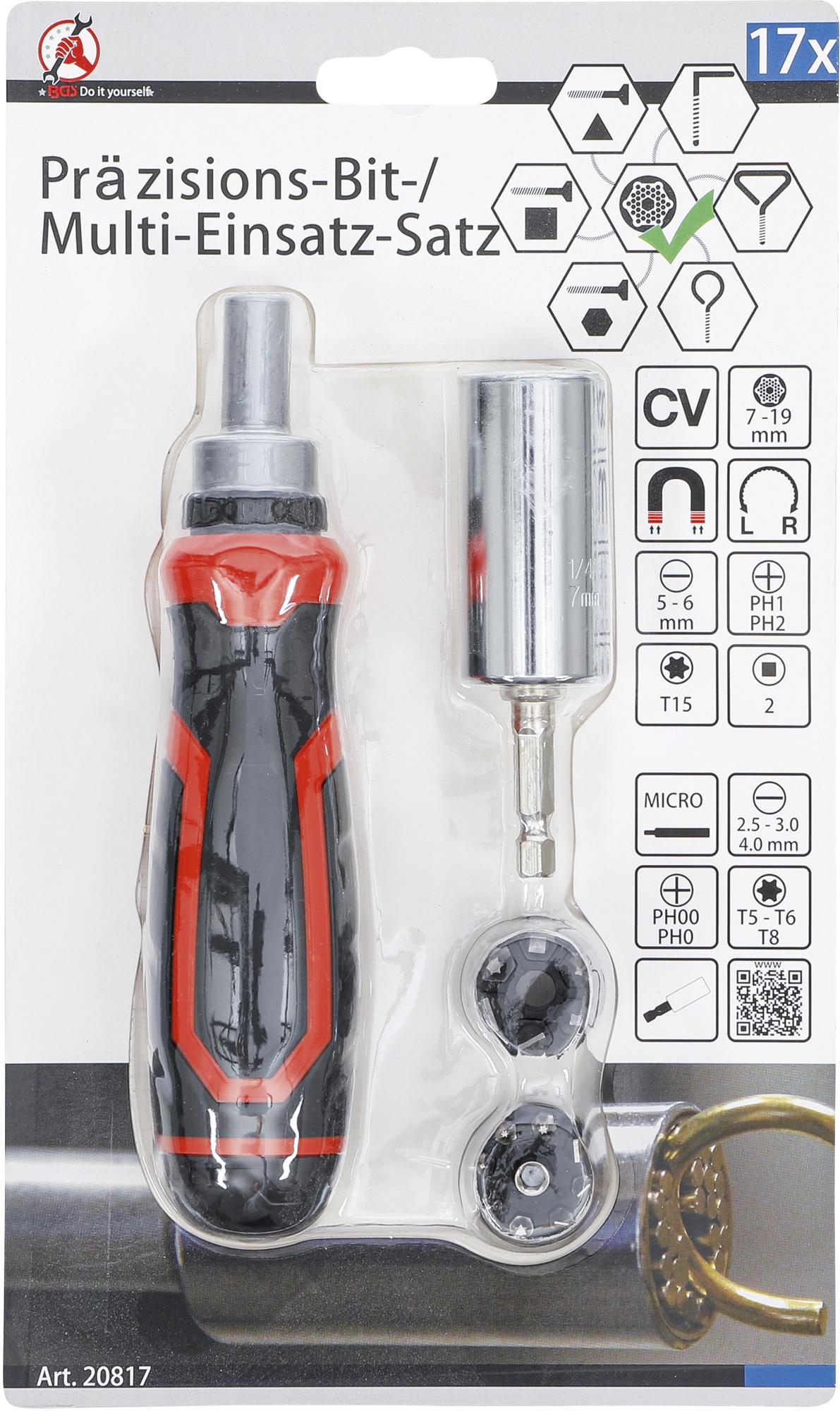 PRECISION BIT / MULTI SOCKET SET | WITH RATCHET SPINNER HANDLE FOR BITS, REVERSIBLE | 17 PCS. (20817)