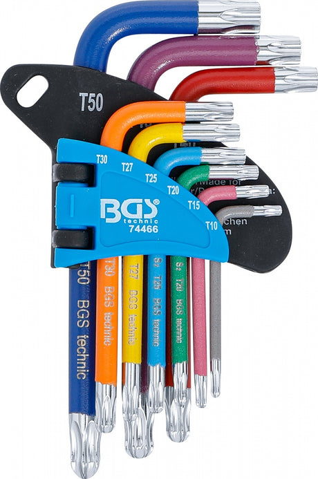 L-TYPE WRENCH SET | MULTICOLOUR | SHORT | T-STAR (FOR TORX) WITH BALL HEAD T10 - T50 | 9 PCS. (74466)
