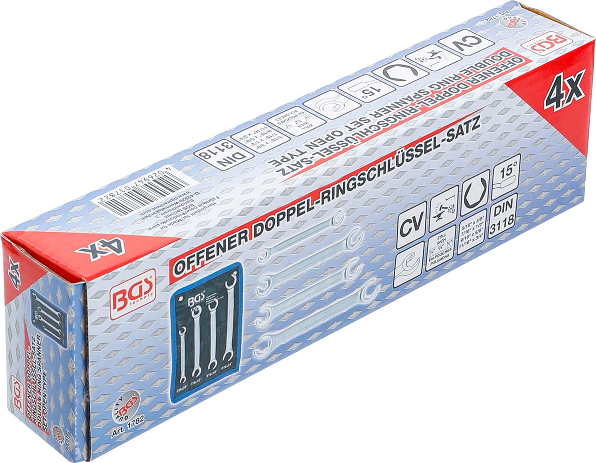 DOUBLE RING SPANNER SET, OPEN TYPE | INCH SIZES | 4 PCS. (1782)