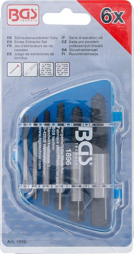 SCREW EXTRACTOR SET | SIZES 1 - 6 | 6 PCS. (1896)