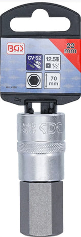 BIT SOCKET | LENGTH 70 MM | 12.5 MM (1/2") DRIVE | INTERNAL HEXAGON 22 MM (4295)