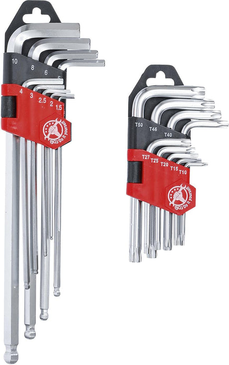 L-TYPE WRENCH SET | LONG | T-STAR (FOR TORX) T10 - T50 / INTERNAL HEXAGON 1.5 - 10 MM | 18 PCS. (822)