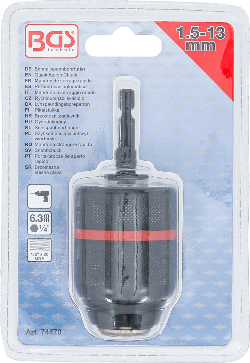 QUICK ACTION CHUCK | METAL VERSION | 6.3 MM (1/4") DRIVE X 20 UNF | 1.5 - 13 MM (74470)