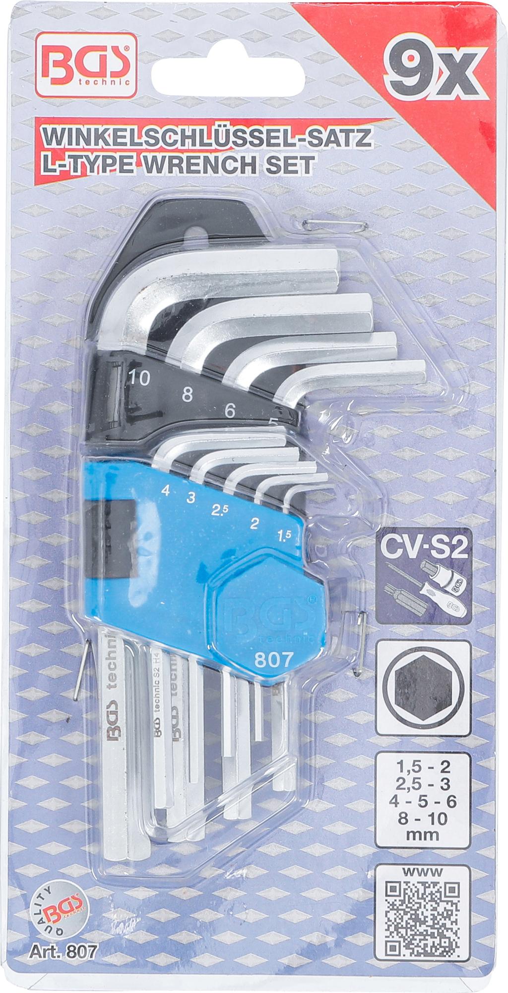 L-TYPE WRENCH SET | SHORT | INTERNAL HEXAGON 1.5 - 10 MM | 9 PCS. (807)