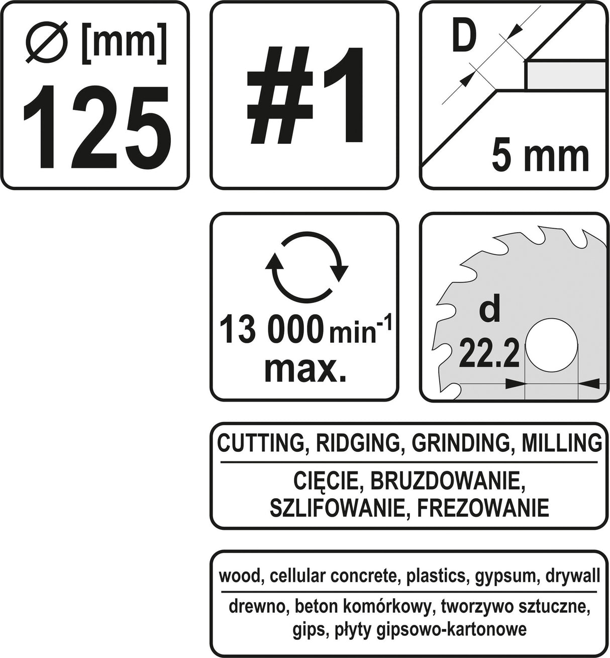 DISC/CUTTER FOR WOOD 125 MM, NO1 (YT-59172)