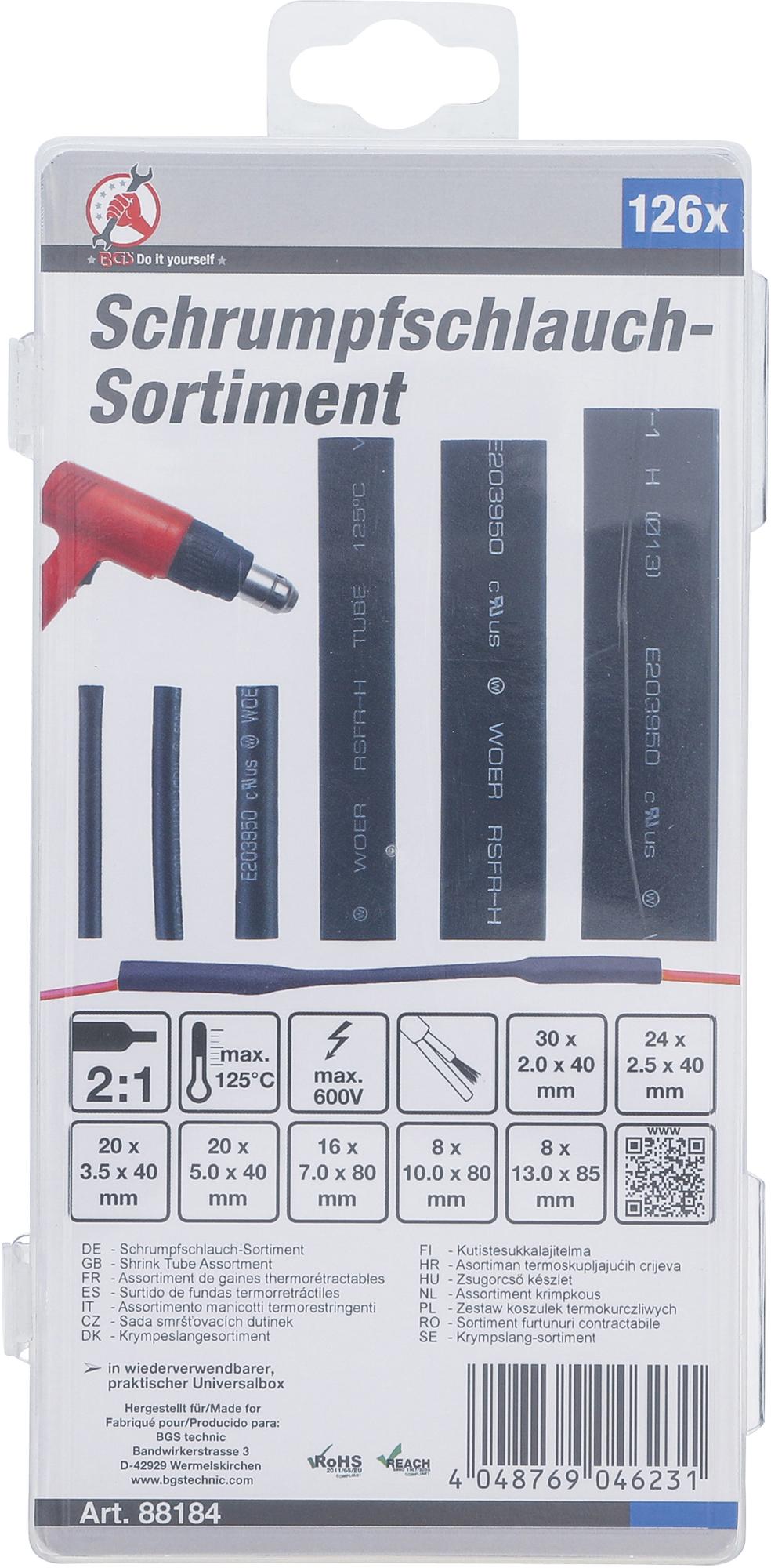 SHRINK TUBE ASSORTMENT | BLACK | 126 PCS. (88184)