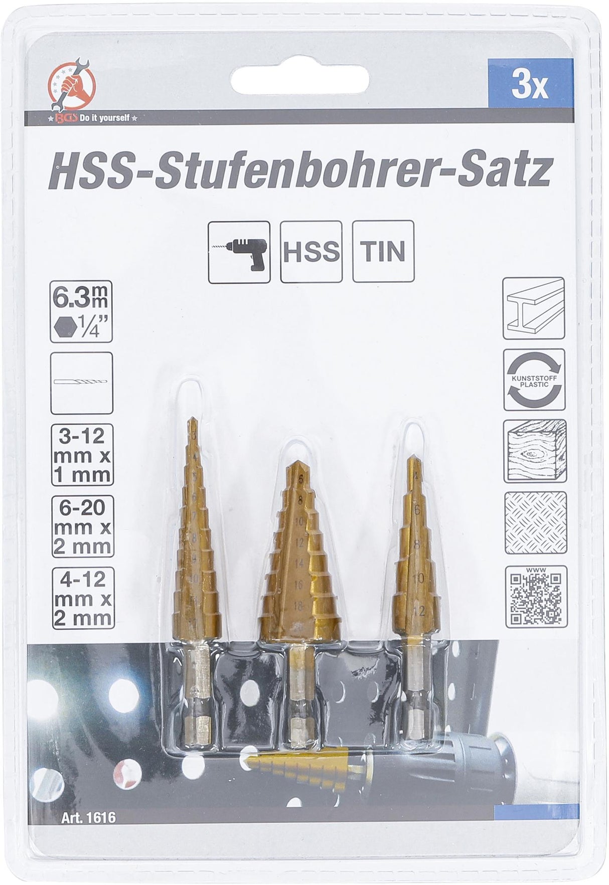HSS STEP DRILL SET | 3 - 20 MM | 3 PCS. (1616)