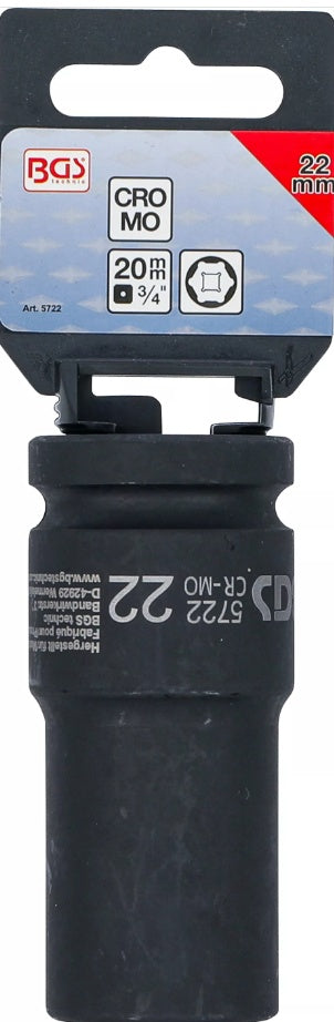 IMPACT SOCKET HEXAGON, DEEP | 20 MM (3/4") DRIVE | 22 MM (5722)