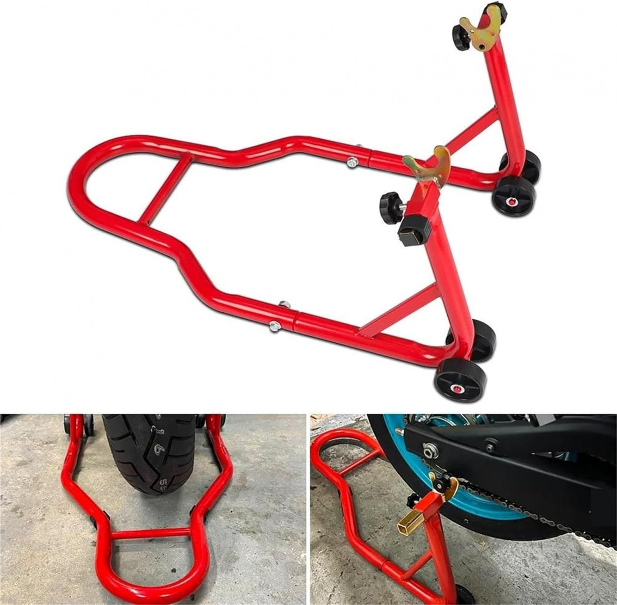 MOTORCYCLE REAR WHEEL STAND L-SHAPED | 250 KG + ADDITIONAL ATTACHMENT (JC-401)