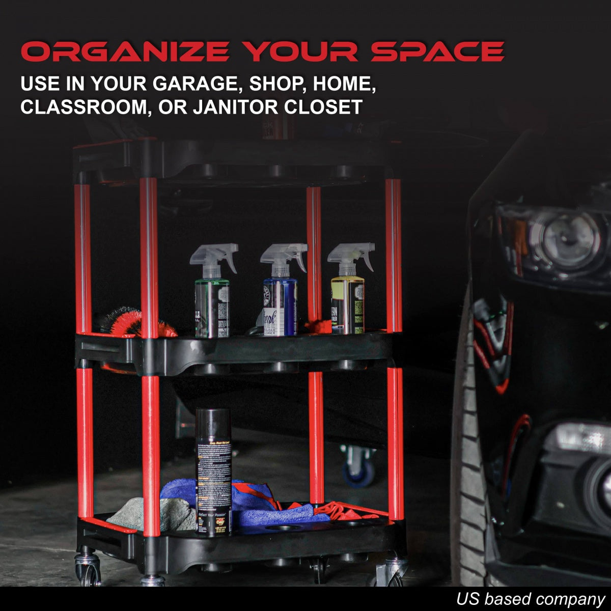 WORKSHOP TROLLEY | 3-LEVEL COMPOSITE WITH PARTS STORAGE | + 2 PERFORATIONS WITH 8 HOOKS (WT3P)