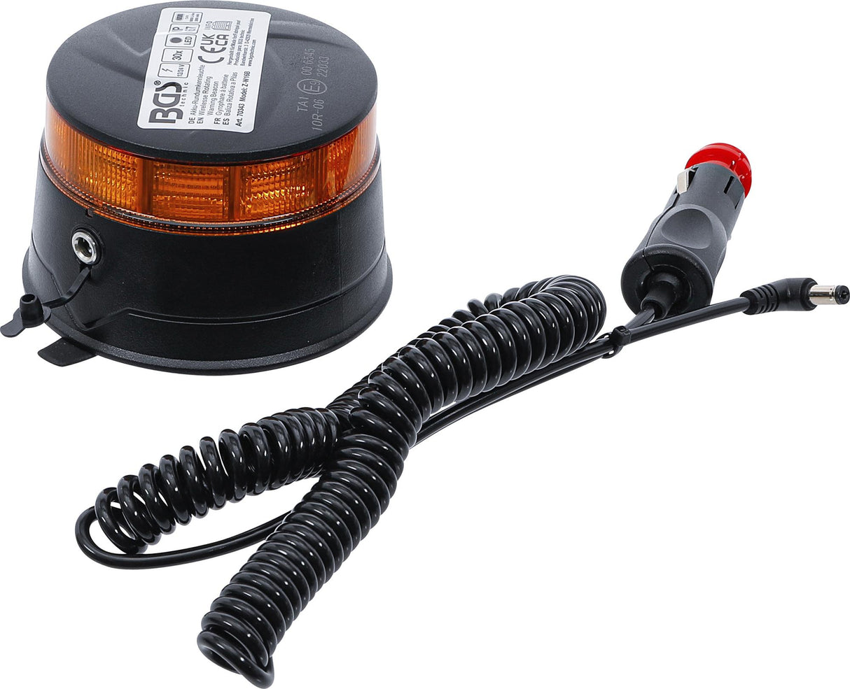 CORDLESS ROTATING WARNING BEACON | YELLOW | WITH MAGNET | 12 V / 24 V | Ø 130 MM (70343)