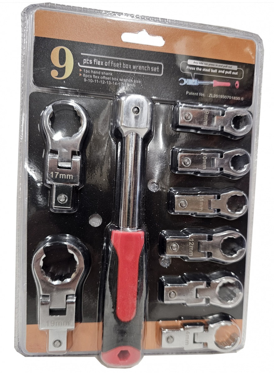SET OF INSERTED WRENCHES | SWIVEL HEAD | FOR BRAKE HOSES | 9 - 19 MM | 9 PCS. (FNW9S)