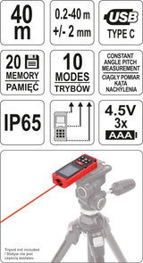 LASER DISTANCE METER 40 M (YT-73126)