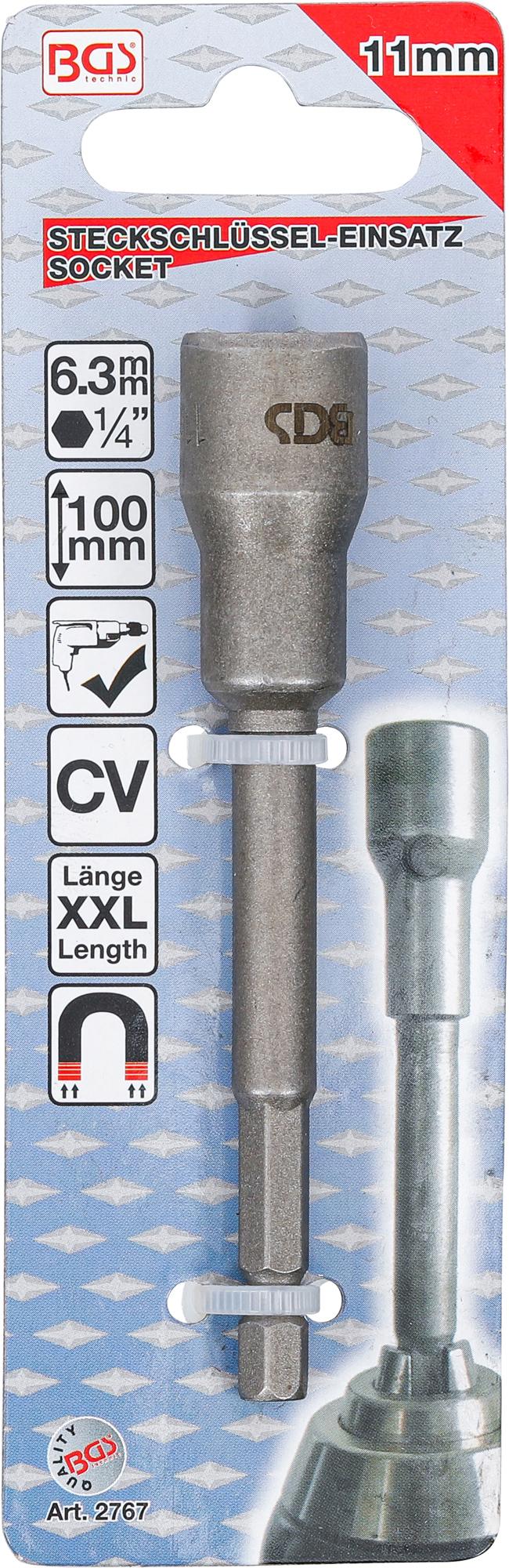SOCKET, HEXAGON | EXTRA LONG | FOR ELECTRIC DRILLS | 6.3 MM (1/4") DRIVE | 11 MM (2767)