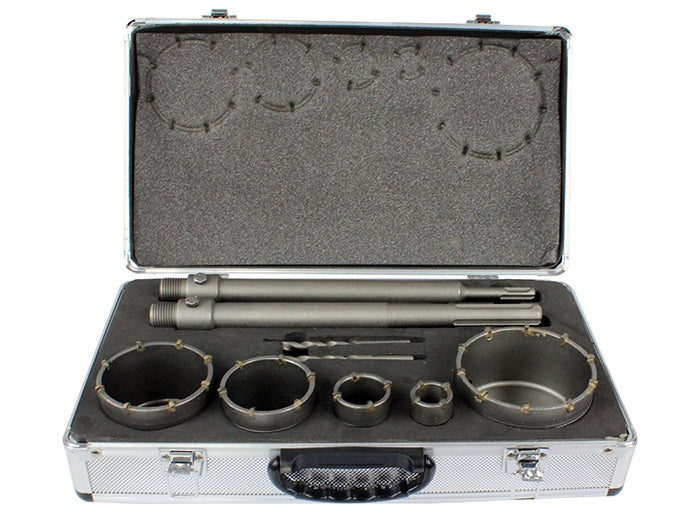 HOLE SAW SET WITH LONG ADAPTERS SDS PLUS | 30-100 MM | 9 PCS. (ES20449)