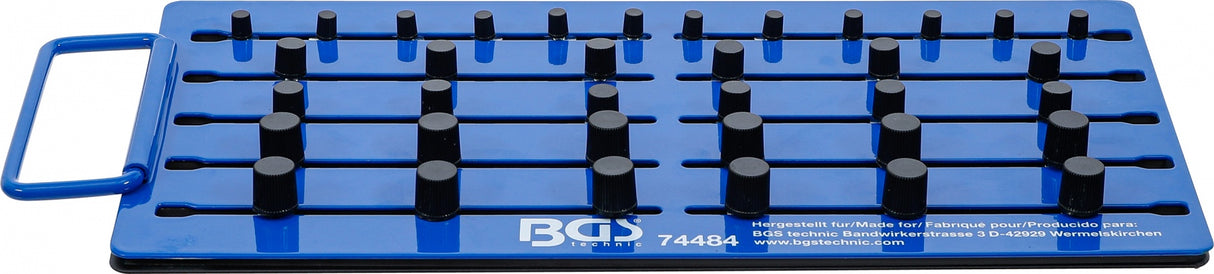 MAGNETIC PEGBOARD | WITH EXTERNAL SQUARE | FOR 36 SOCKETS | 6.3 MM (1/4"), 10 MM (3/8"), 12.5 MM (1/2") DRIVE (74484B)