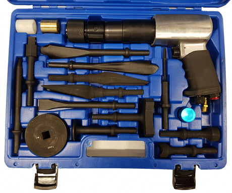 VIBRO / IMPACT CHISEL / PUNCH / REMOVER SET WITH PNEUMATIC HAMMER | 16 PCS. (H2316)