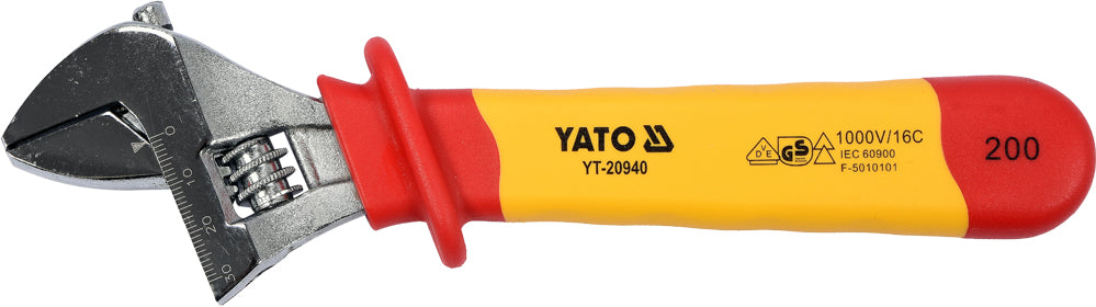 INSULATED ADJUSTABLE WRENCH 200MM VDE (YT-20940)