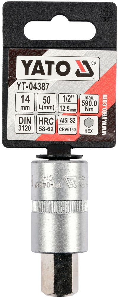 SOCKET BIT HEX 1/2" 14MM L55MM (YT-04387)