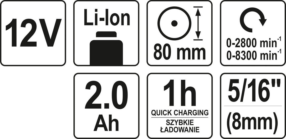 POLISHER 12V 80MM 2 SPEED - 2AH (YT-82903)