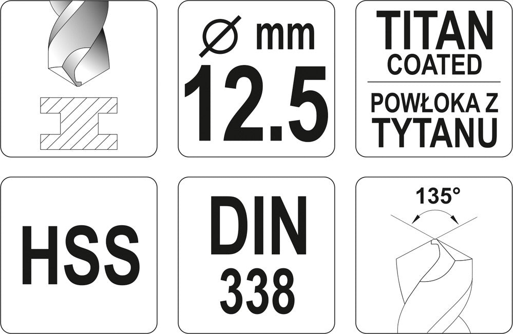 TWIST DRILL BIT HSS-TIN 12,5 MM (YT-44667)