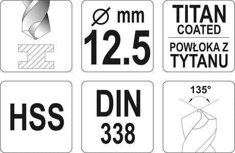 TWIST DRILL BIT HSS-TIN 12,5 MM (YT-44667)