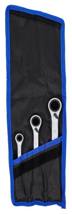 REVERSIBLE RATCHETING RING SPANNERS | DOUBLE-SIDED WITH REVERSING LEVER | 3 PCS | 4-IN-1 | 8 - 19 MM (74718)