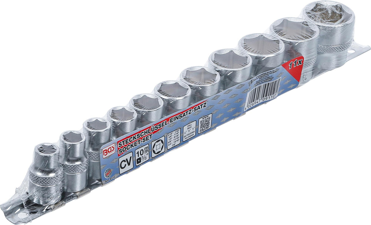 SOCKET SET, HEXAGON | 10 MM (3/8") DRIVE | 5/16" - 7/8" | 11 PCS. (9110)