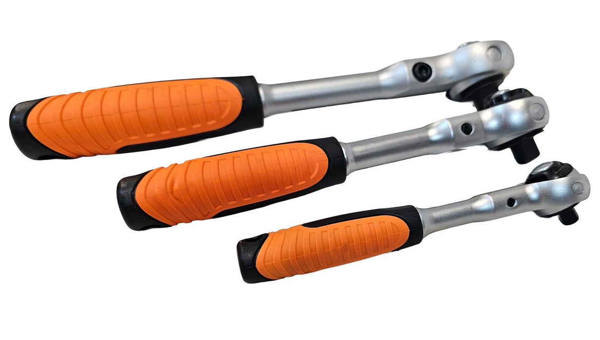 RATCHET SET | FLEX HEAD | 6.3 MM (1/4") / 10 MM (3/8") / 12.5 MM (1/2") | 3 PCS. (SRA3S)