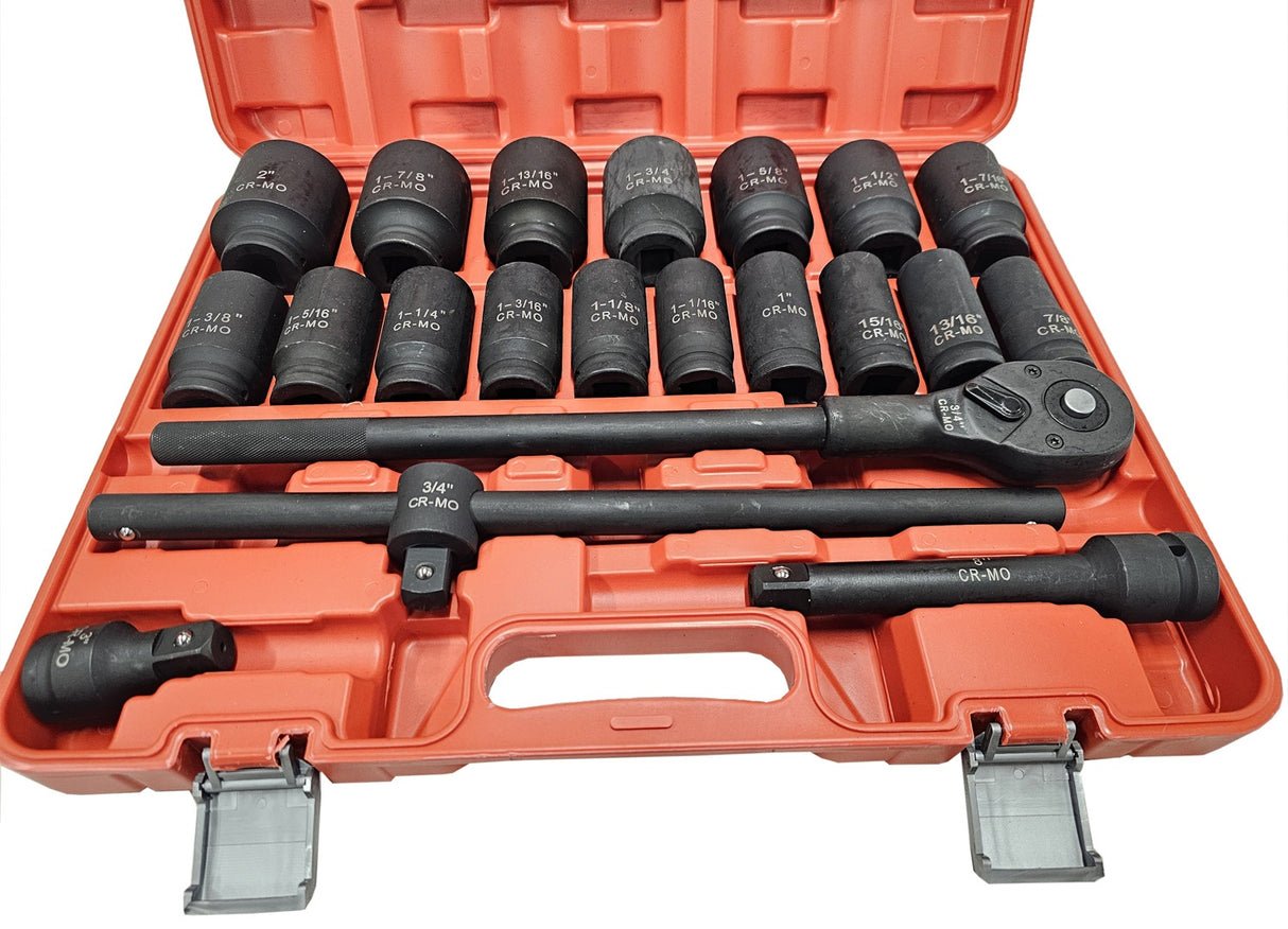 LONG IMPACT SOCKET AND WRENCH SET | CR-MO | IMPERIAL SIZES | 20 MM (3/4") | 21 PCS. (SLS21B)