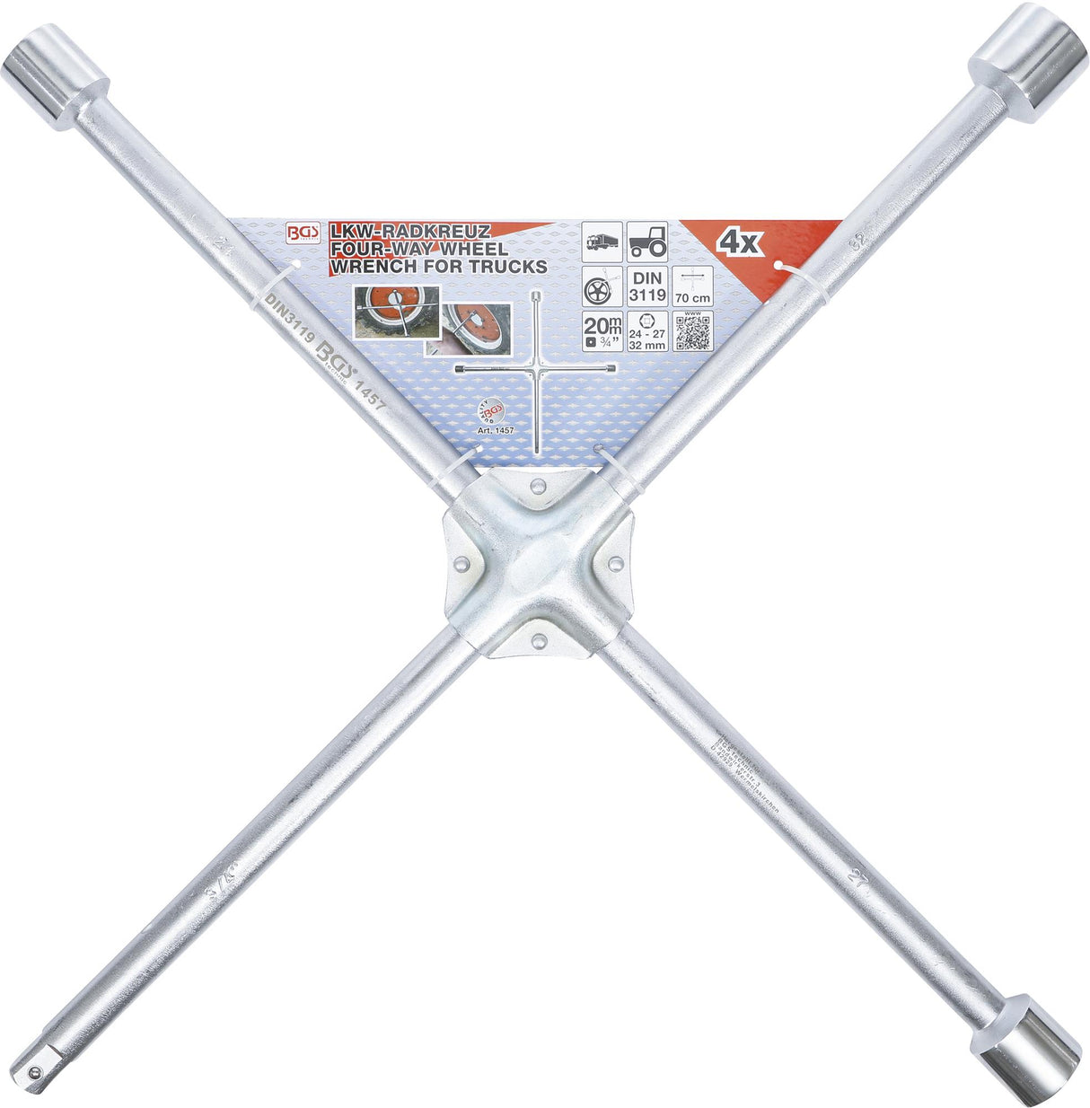 FOUR-WAY WHEEL WRENCH FOR TRUCKS | SQUARE | 24 X 27 X 32 X 20 MM (3/4") (1457)