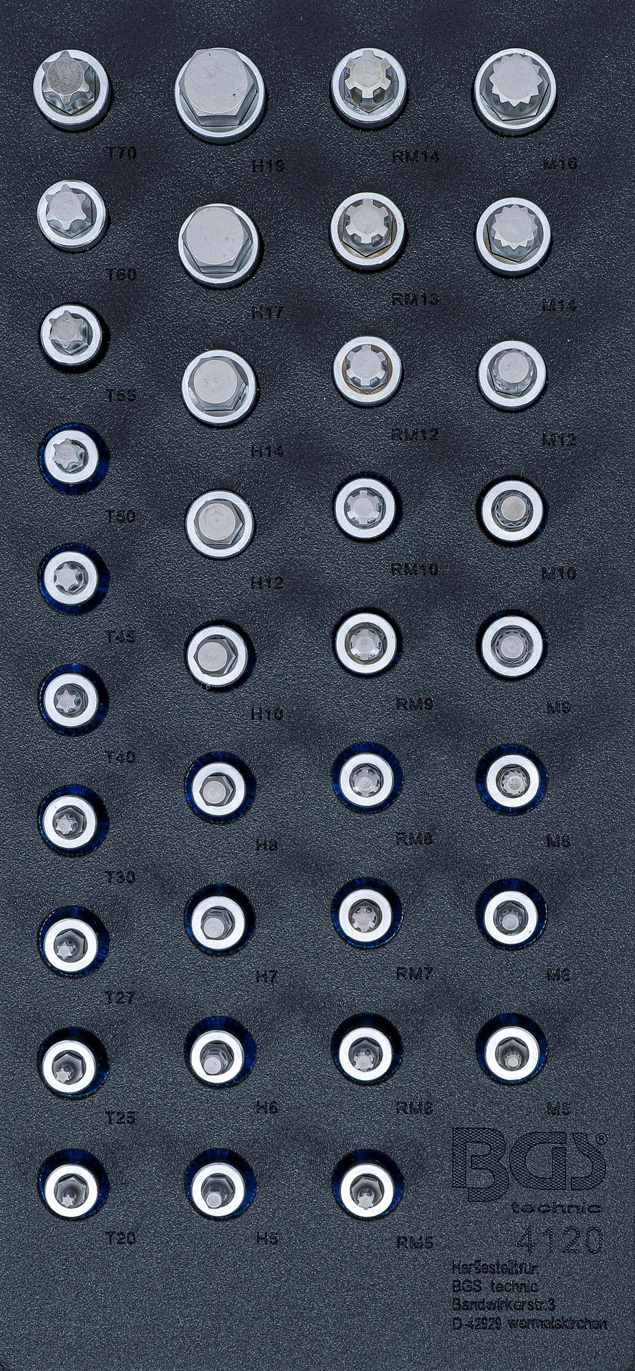 TOOL TRAY 1/3: BIT SOCKET SET | 12.5 MM (1/2") | INTERNAL HEXAGON, T-STAR (FOR TORX), SPLINE (FOR XZN), SPLINE (FOR RIBE) | 36 PCS. (4120)
