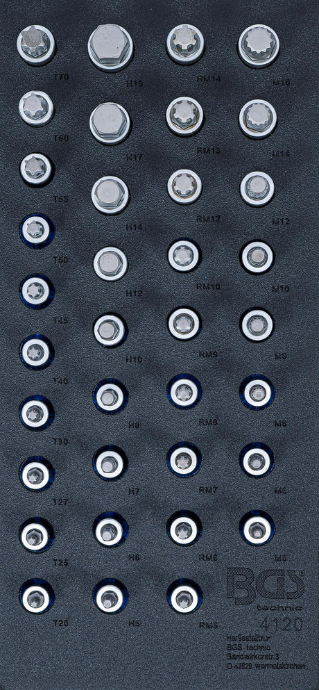 TOOL TRAY 1/3: BIT SOCKET SET | 12.5 MM (1/2") | INTERNAL HEXAGON, T-STAR (FOR TORX), SPLINE (FOR XZN), SPLINE (FOR RIBE) | 36 PCS. (4120)