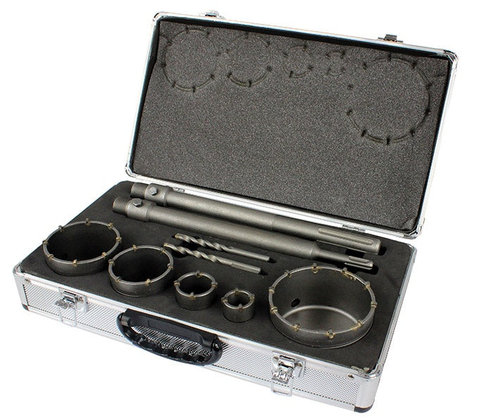 HOLE SAW SET WITH LONG ADAPTERS SDS PLUS | 30-100 MM | 9 PCS. (ES20449)