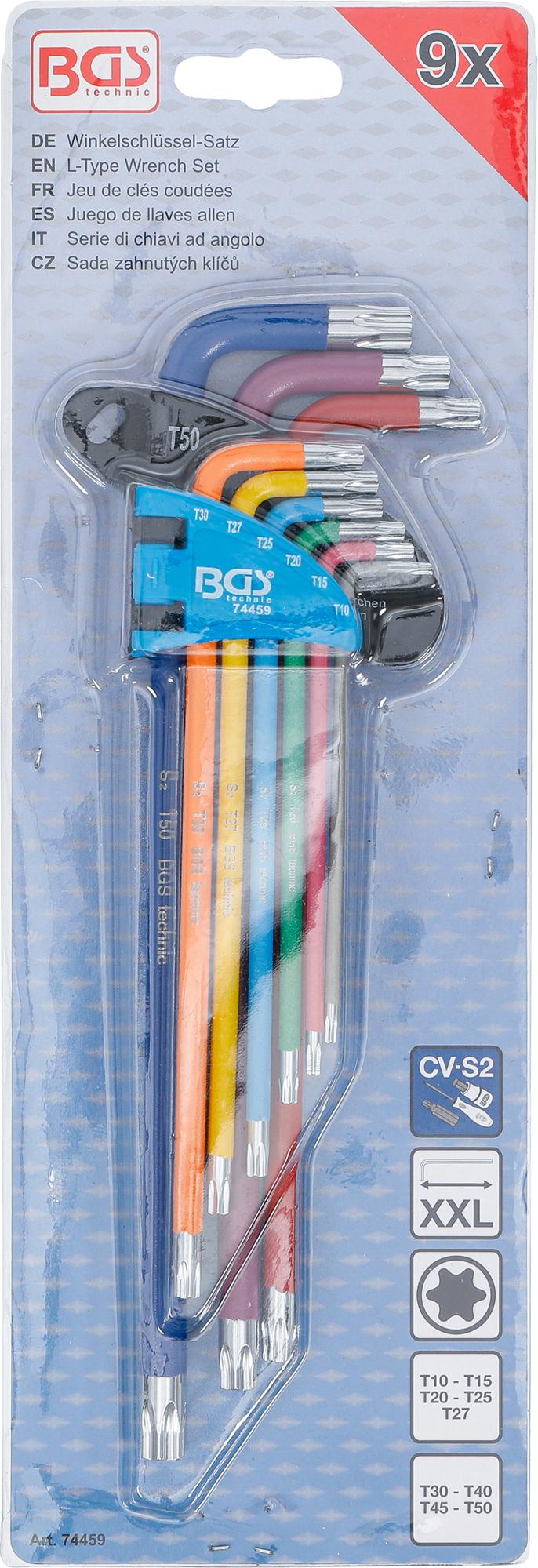 L-TYPE WRENCH SET | MULTICOLOUR | EXTRA LONG | T-STAR (FOR TORX) T10 - T50 | 9 PCS. (74459B)