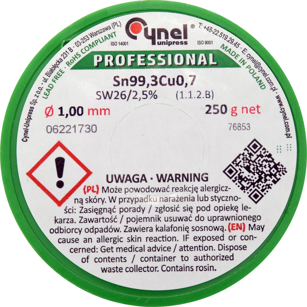LEAD FREE SOLDER 1MM 250G (76853)