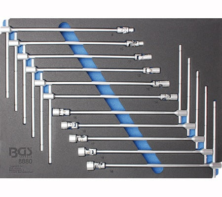 SET OF HANDLES WITH FLEX SOCKETS 8-19 MM, 12 PCS. WITH TRAY FOR CABINET (8880-2)
