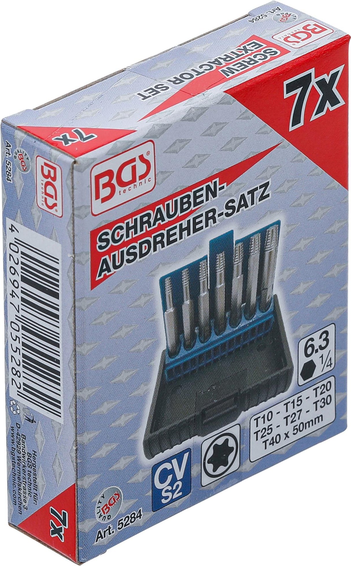 SCREW EXTRACTOR SET | FOR DAMAGED T-STAR (FOR TORX) T10 - T40 | 7 PCS. (5284)
