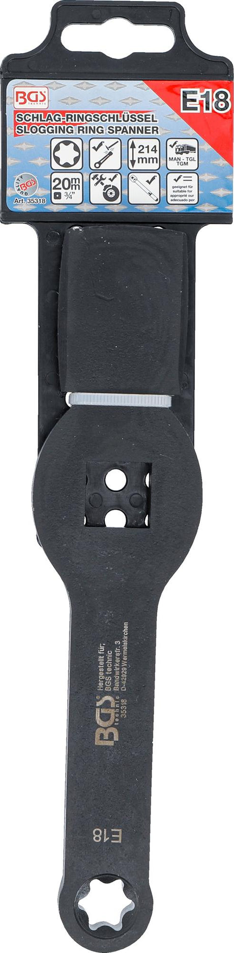 SLOGGING RING SPANNER | E-TYPE (FOR TORX) | WITH 2 STRIKING FACES | E18 (35318)