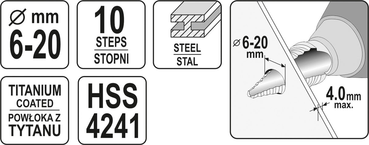 STEP DRILL 6-20MM (YT-44744)