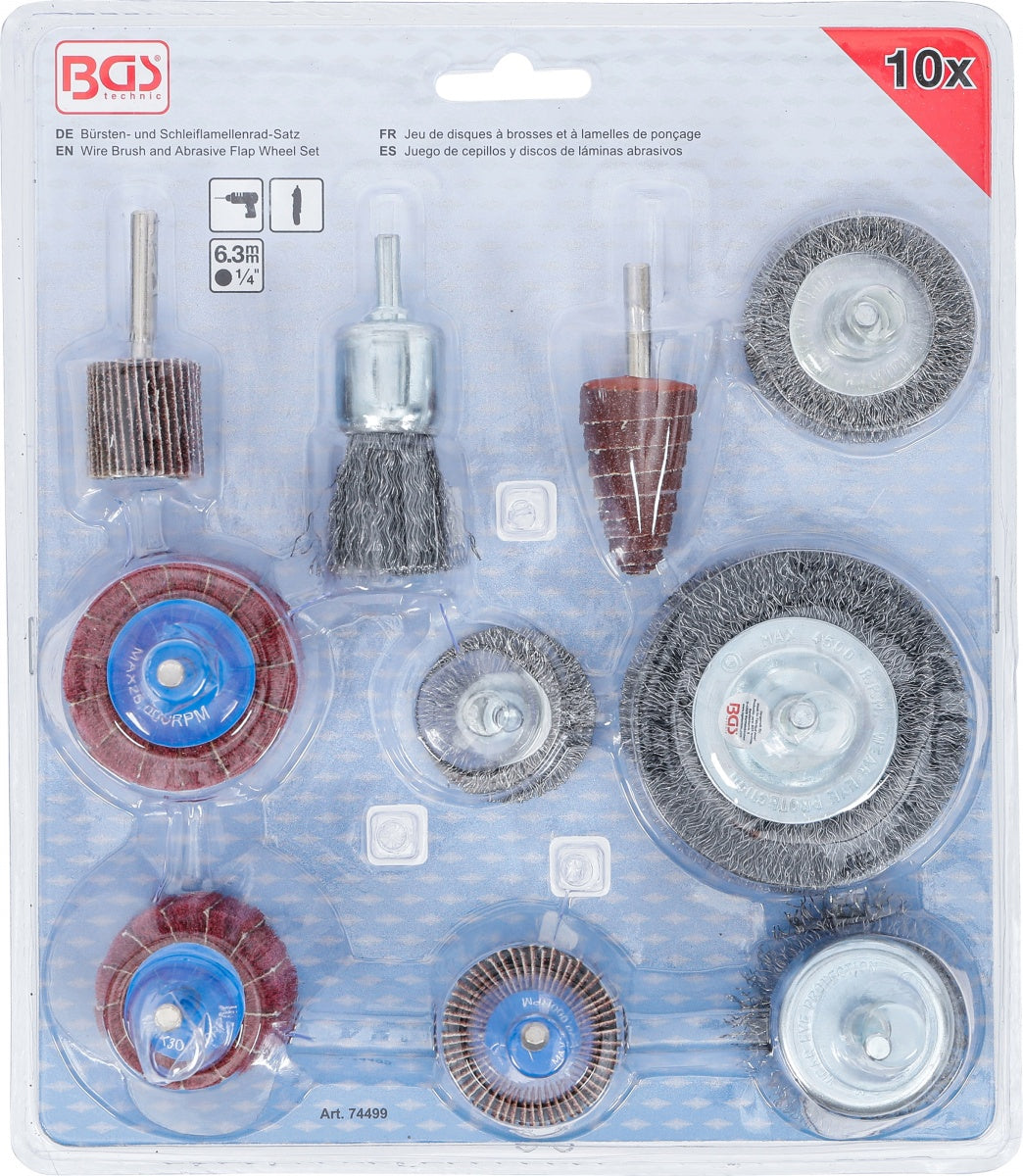 WIRE BRUSH AND ABRASIVE FLAP WHEEL SET | 10 PCS. (74499)