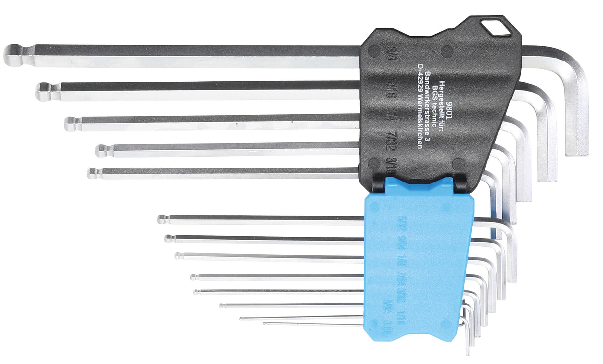 L-TYPE WRENCH SET | EXTRA LONG | INCH SIZES | INTERNAL HEXAGON / INTERNAL HEXAGON WITH BALL HEAD 0.05" - 3/8" | 13 PCS. (9801)