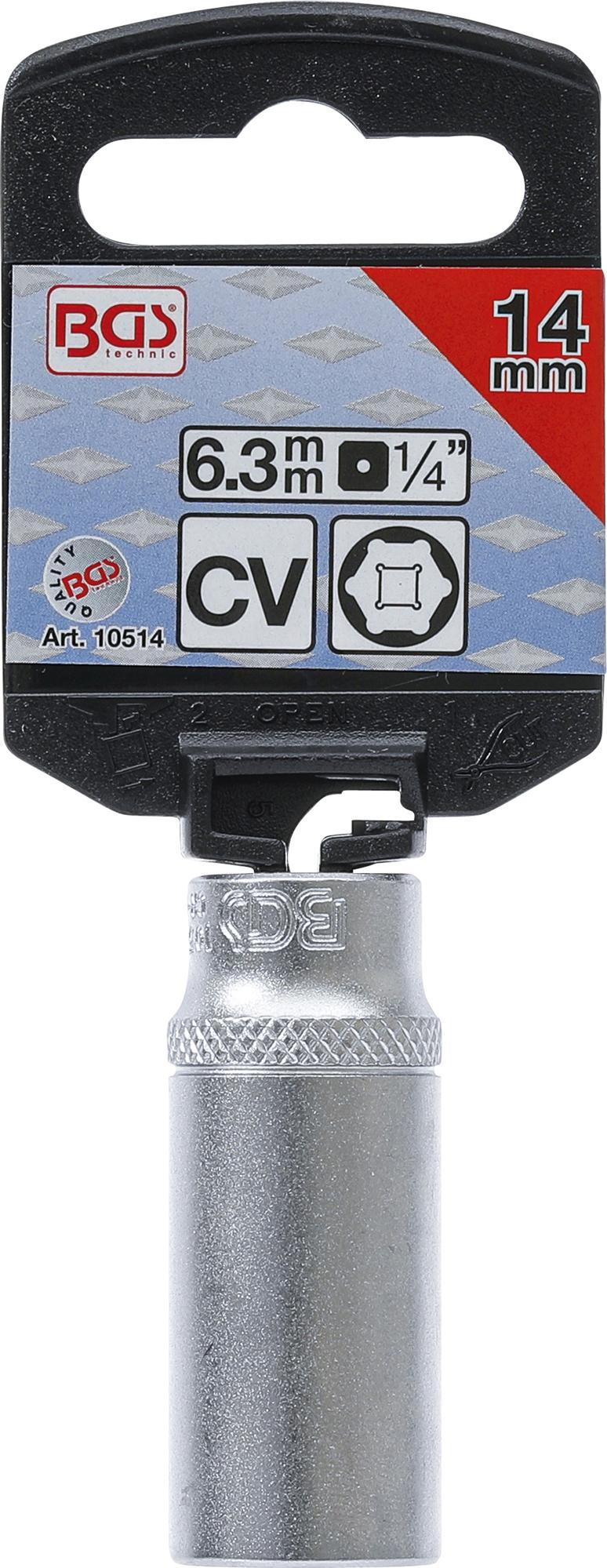SOCKET, HEXAGON, DEEP | 6.3 MM (1/4") DRIVE | 14 MM (10514)