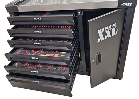 TOOL CABINET ON WHEELS XXL | METAL WORKTOP | WITH TOOLS | 7 DRAWERS / 1 DOOR (H7008)