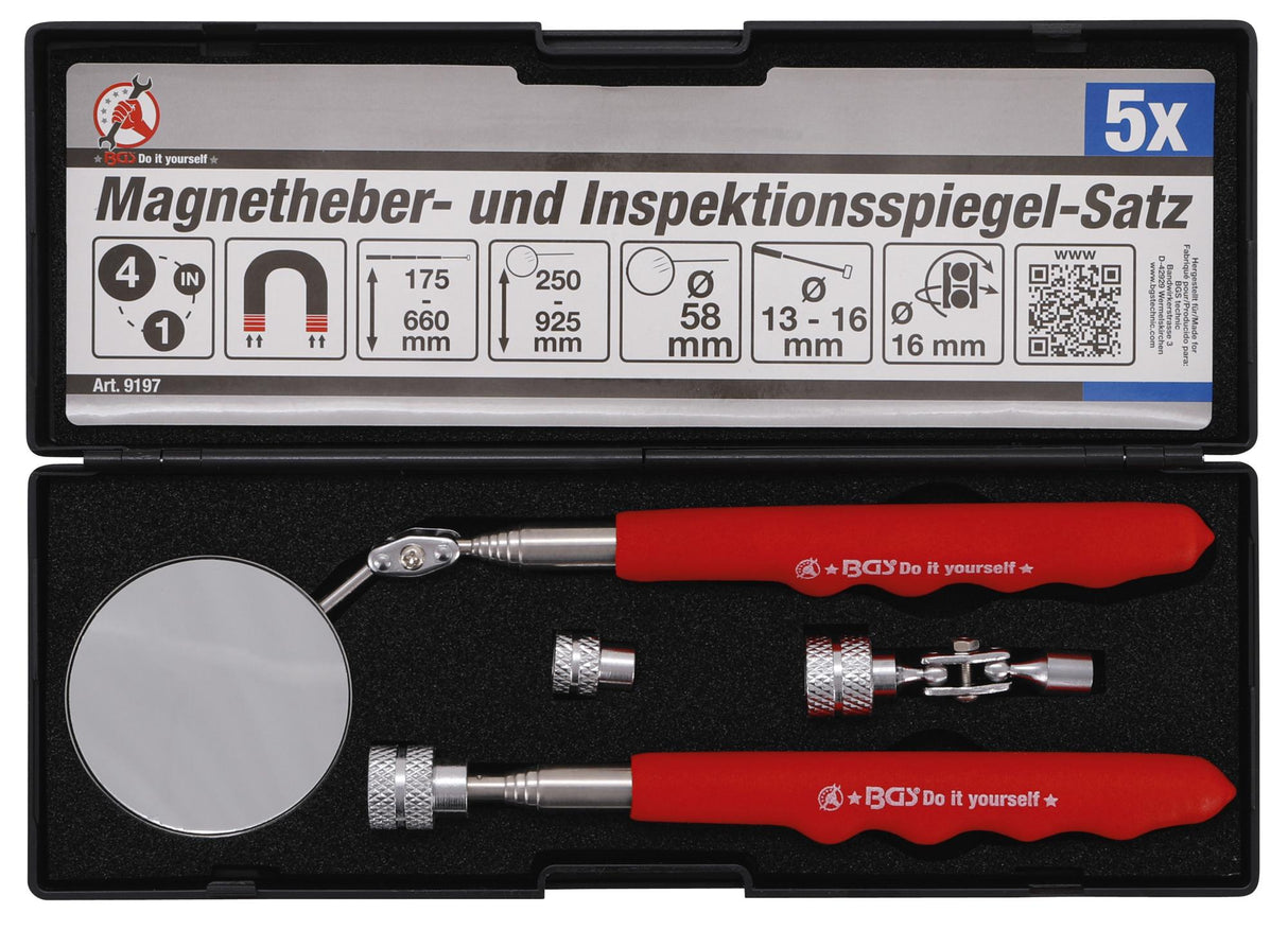 MAGNETIC PICK-UP TOOL / INSPECTION MIRROR SET | 4 PCS. (9197)