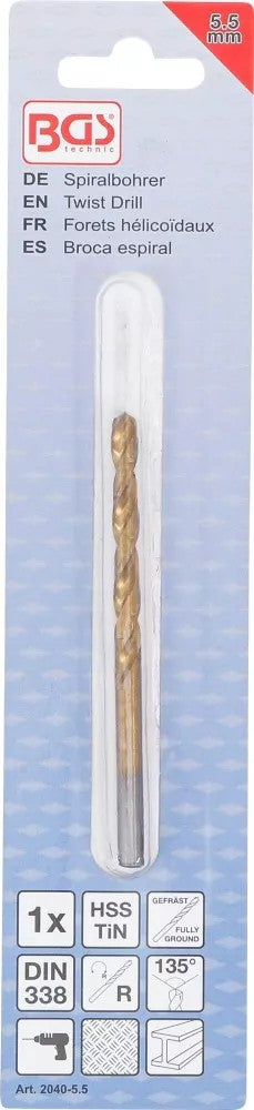 TWIST DRILL | HSS-G | TITANIUM-NITRATED | 5.5 MM (2040-5.5)